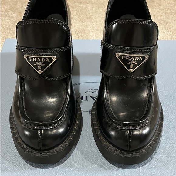 Prada 85mm Chocolate Brushed Logo Loafer - sz 36